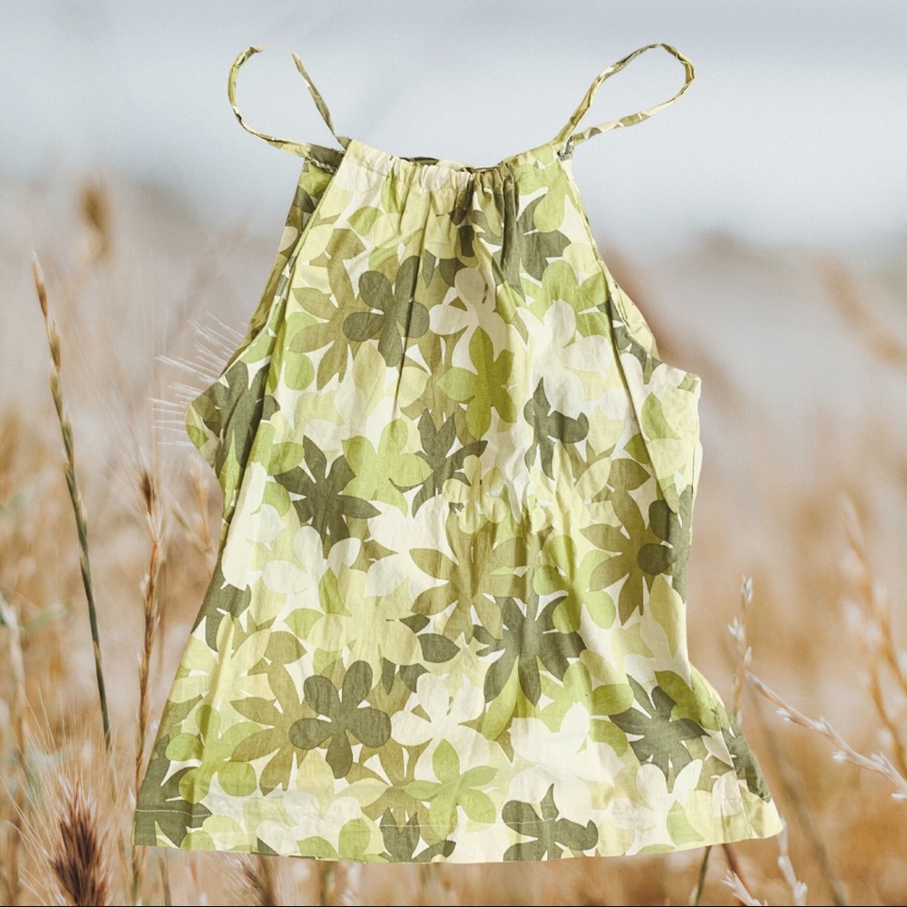 Vintage High Neck Halter Top Pistachio Floral